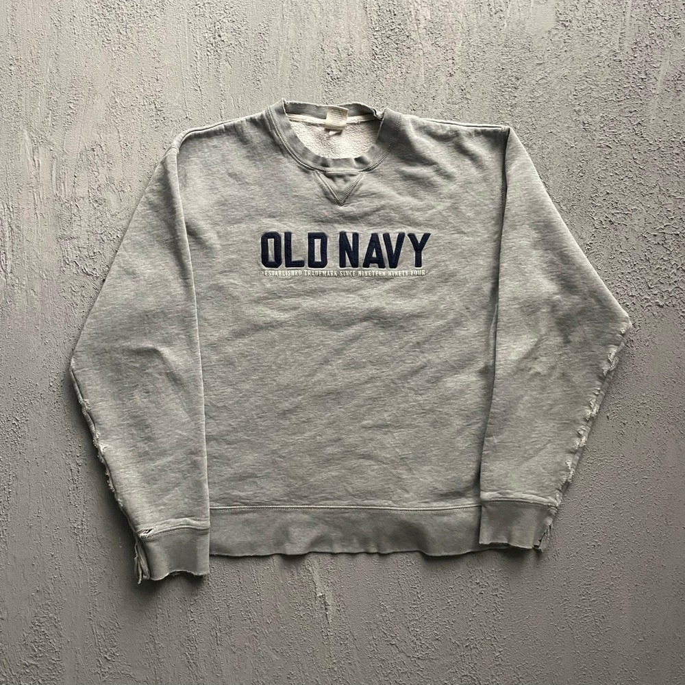 Vintage Old Navy Distressed Sweatshirt Mens Medium Grey 90s